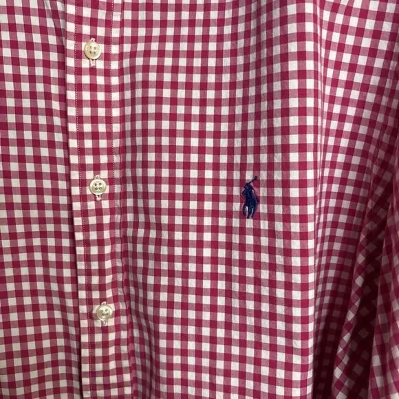 Polo Ralph Lauren Check Plaid Shirt Mens 17 1/2  Button-Down Preppy Red - Picture 3 of 9